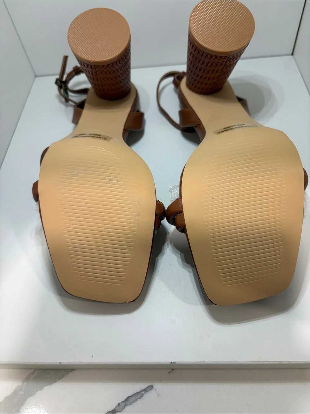 Minimal Brown Leather Ankle-Strap Block Heels